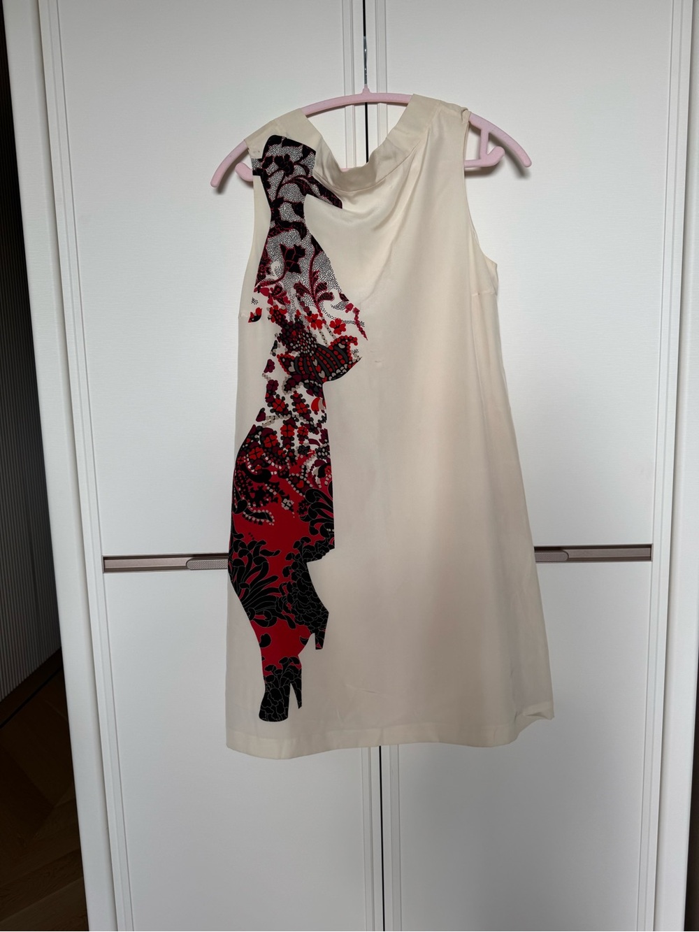 Yves Saint Laurent Cream Mini Dress with Red & Black Appliqué